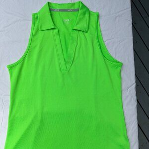 Jofit / Cutaway Sleeveless V-neck w Polo Collar / Neon Green / Large